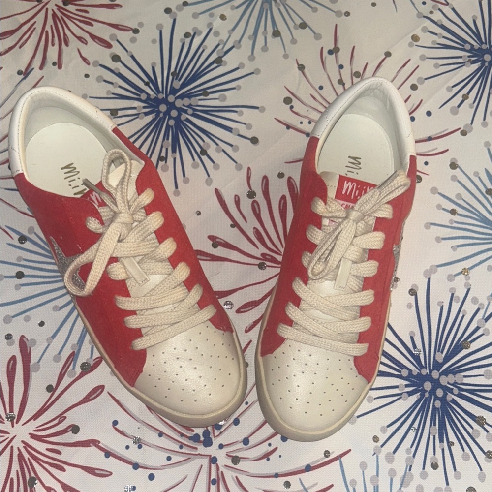Vibrant Red and White Retro Sneakers